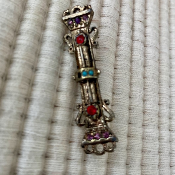 VINTAGE BAR PIN BROOCH SEED BEADS GEMSTONES JEWELRY LAPEL PIN - Picture 2 of 9